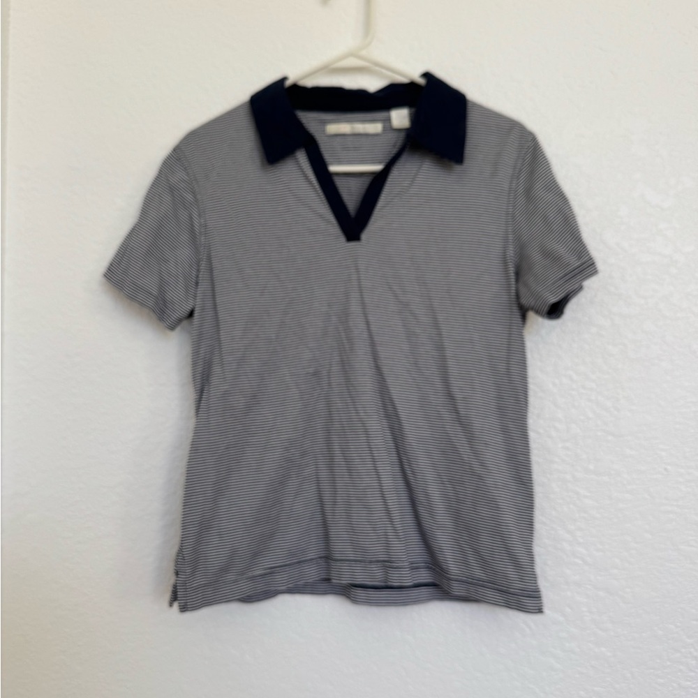 Women’s size M Greg Norman brand  Navy Striped Polo Shirt